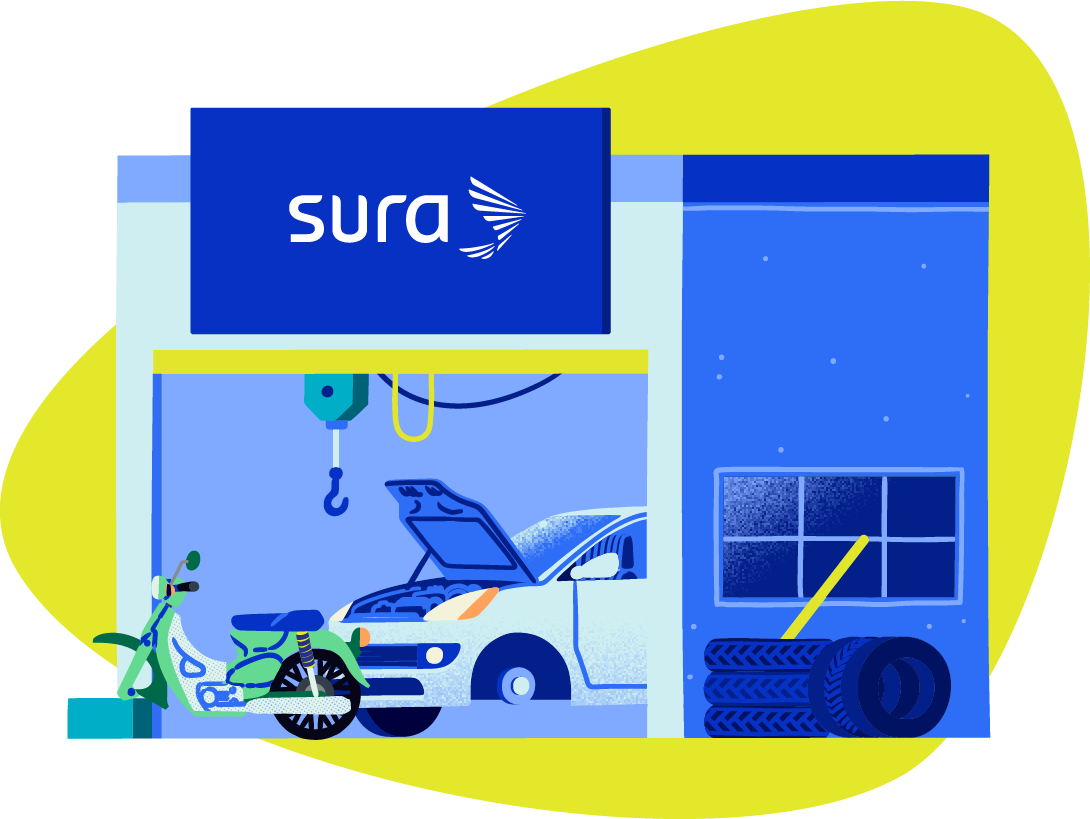 SURA | Ilustración mujer de servicio a cliente saliendo de la pantalla de la computadora